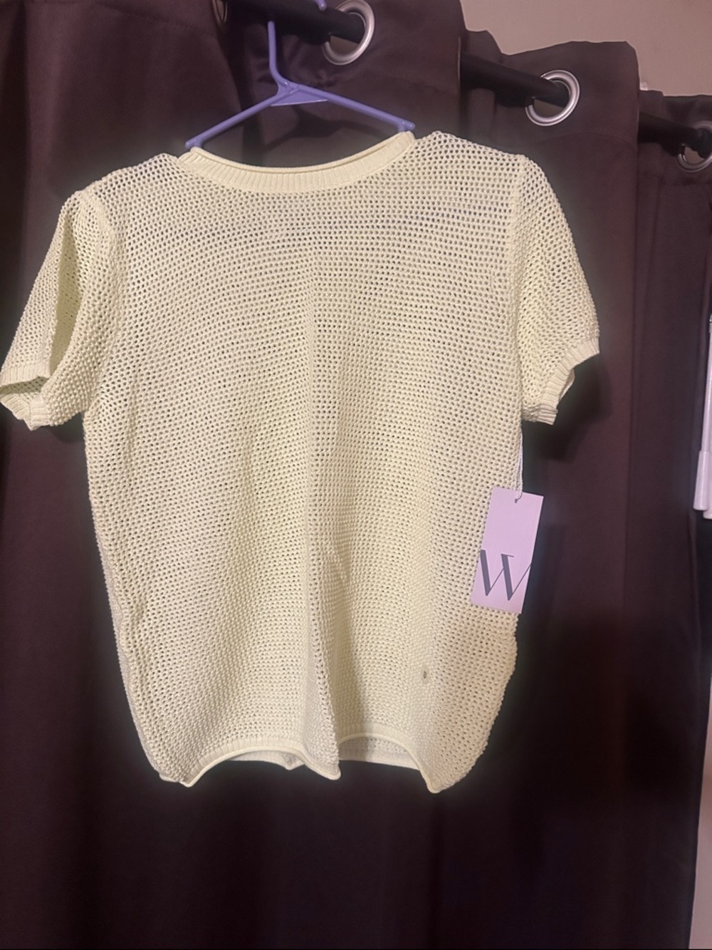 Worthington Yellow Open-Knit Short Sleeve Top Small